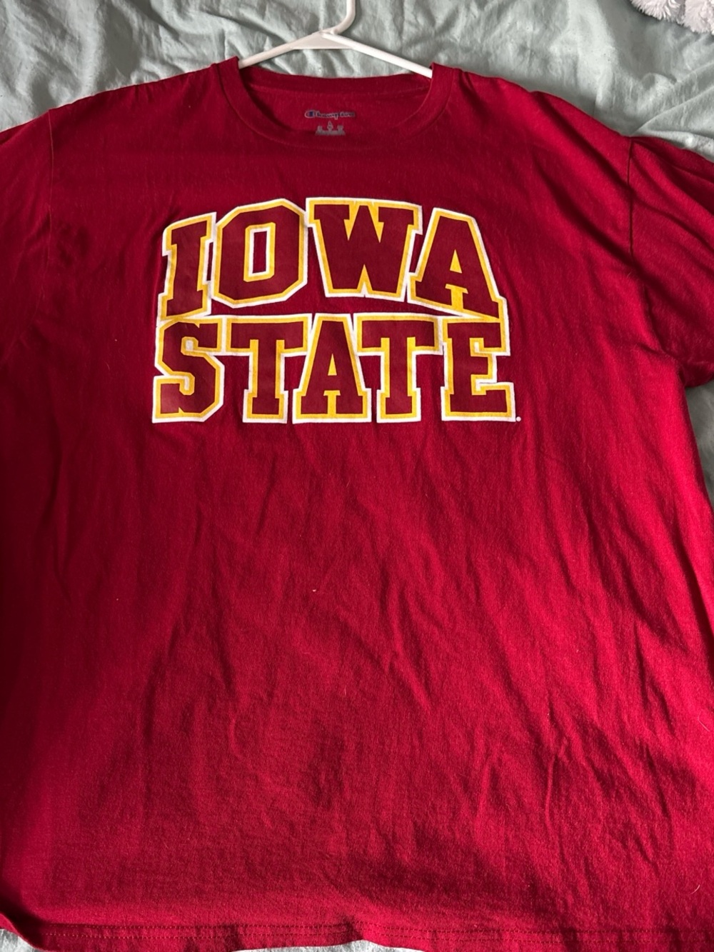 Champion Red Iowa State Logo Tee with Gold and White Trim